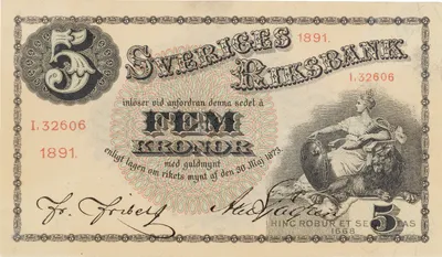 5 kronor, Tumba, Sveriges riksbank, 1891