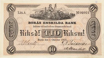 10 riksdaler riksmynt, Borås Enskilda Bank, 1866