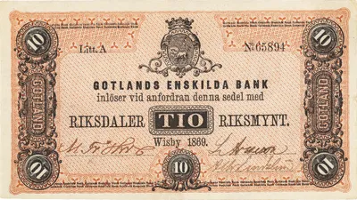 10 riksdaler riksmynt, Gotlands Enskilda Bank, 1869