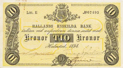 10 kronor, Hallands Enskilda Bank, 1894