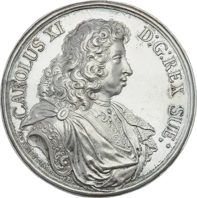 Kung Karl XI (1655–1697). Gravör Anton Meybusch.