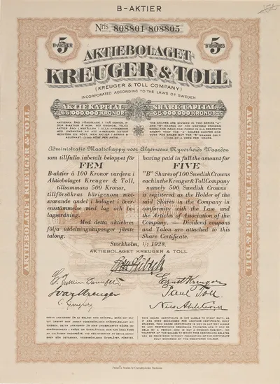 500 kronor, Kreuger & Toll AB, 1928