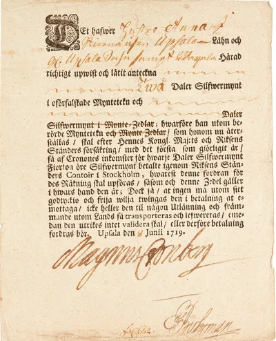 2  daler silvermynt, Riksens ständers kontor, 1719