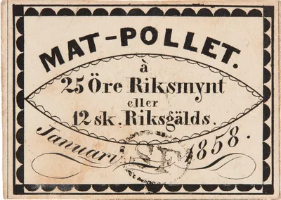 25 öre riksmynt, Stockholm, Sabbatsbergs Fattiginrättning, 1858