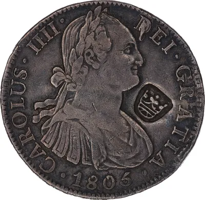 Spanish 8 reales, 1805, countermarked for use in Saint Barthélemy