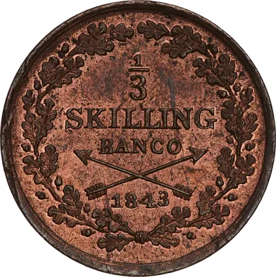 1/3 skilling banco, Stockholm, Karl XIV Johan, 1843