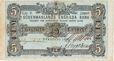 5 riksdaler riksmynt, Södermanlands Enskilda Bank, 1867