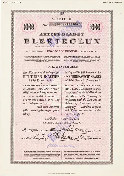 100000 kronor, Aktiebolaget Elektrolux, 1954-11-15