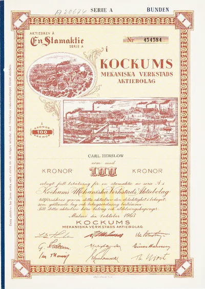 100 kronor, Kockums Mekaniska verkstads AB, 1963-10-01