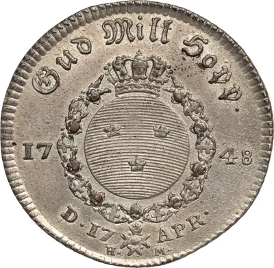 1/4 riksdaler, Stockholm, Fredrik I, 1748