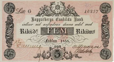 5 riksdaler riksmynt, Kopparbergs Enskilda Bank, 1858